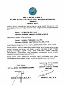 PERJANJIAN KINERJA KEPALA BNNK EMPAT LAWANG TAHUN 2022